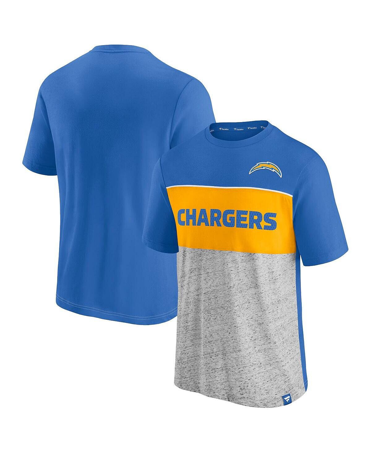 

Мужская фирменная пудровая синяя и серая футболка los angeles chargers с цветными блоками Fanatics, мульти