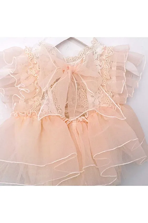 Детский для девочек комплект боди с завязкой сзади и кружевом, Back part with bow tie and lace, Cumino, Beige — фото 2