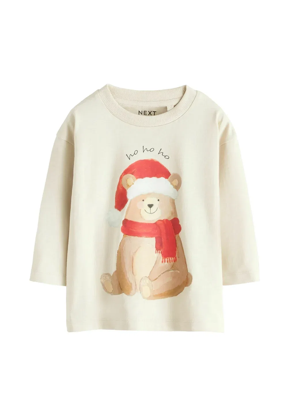 Футболка с длинным рукавом, стандартного кроя Next, Cream Bear With Santa Hat