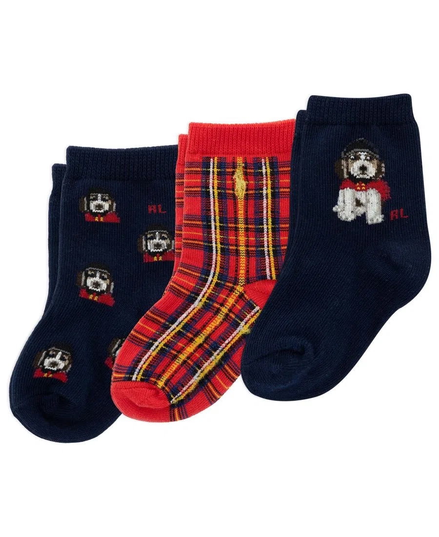 Комплект носков с праздничным принтом Polo Dog, 3 пары Polo Ralph Lauren, Navy