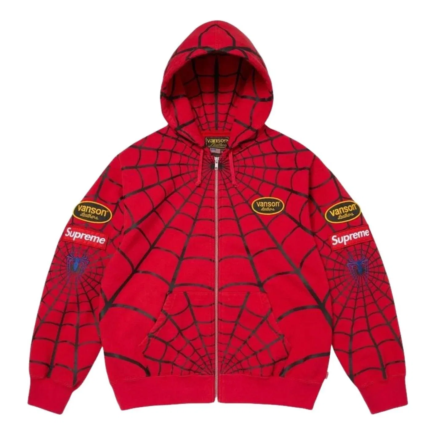 Мужское худи с молнией с принтом Spider-Man Supreme x Vanson Leathers, красный