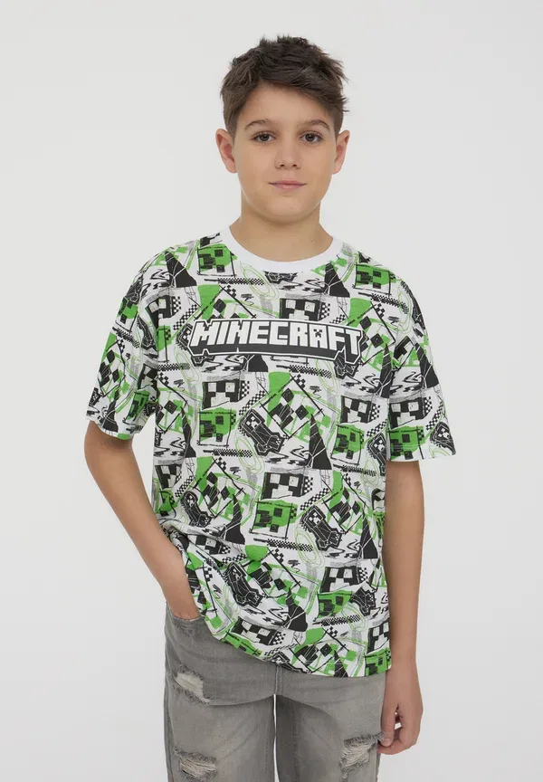 Футболка с принтом Minecraft, Loose Fit, All-over minecraft - print t-shirt, Terranova, Бьянко Оптико, белый — фото 2