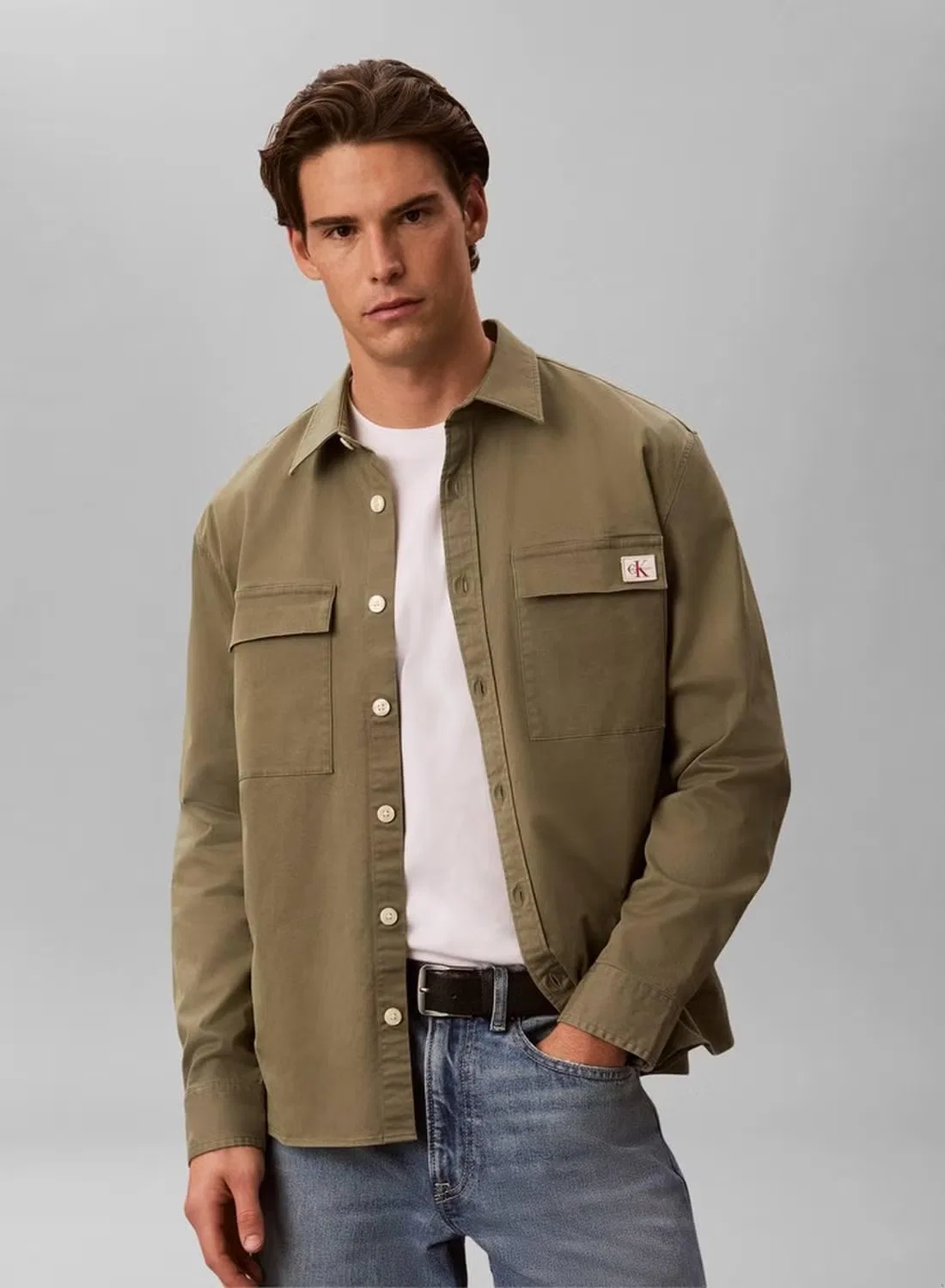 Рубашка утилити на кнопках Comfort cotton utility overshirt Calvin Klein, зеленый