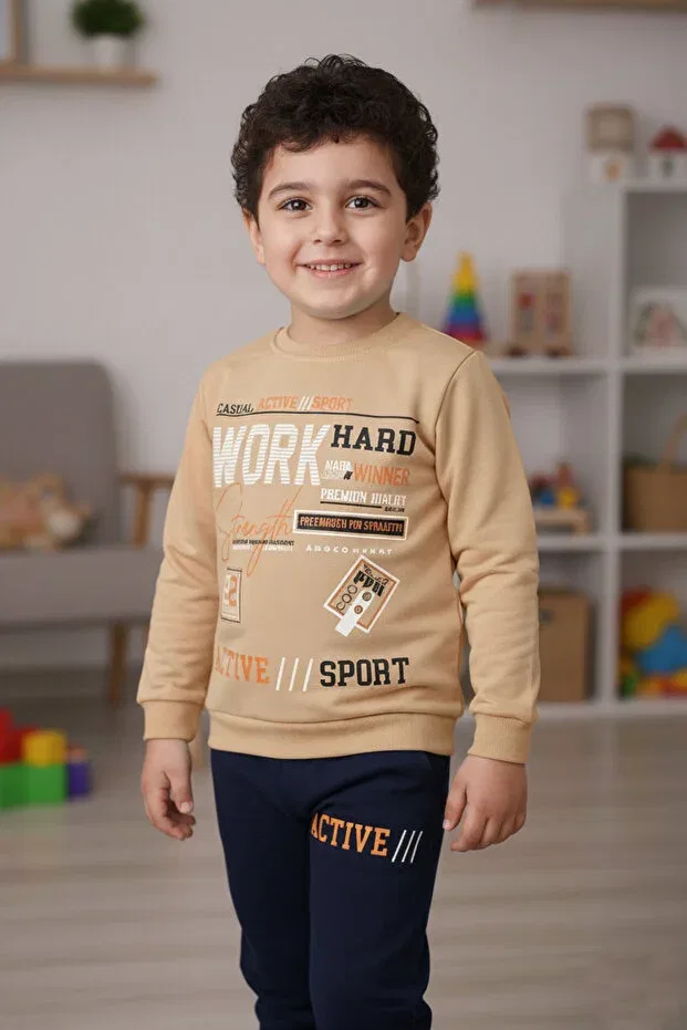 Детский спортивный костюм для мальчиков с принтом Work Mnk Baby&Kids, Brown