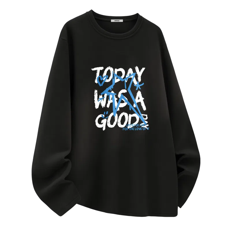 Детская футболка с принтом MINISO, Цвет Double-Sided Fleece Army Green (Ma Da Chang Blue Graffiti) — фото 3