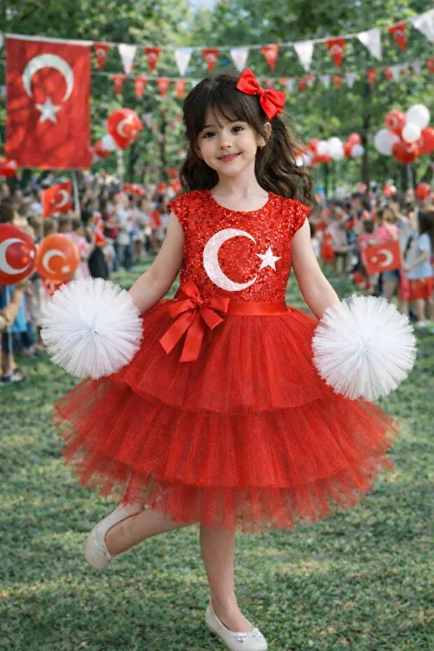 Детское платье для девочек с пайетками Rumi Kids, Red — фото 2