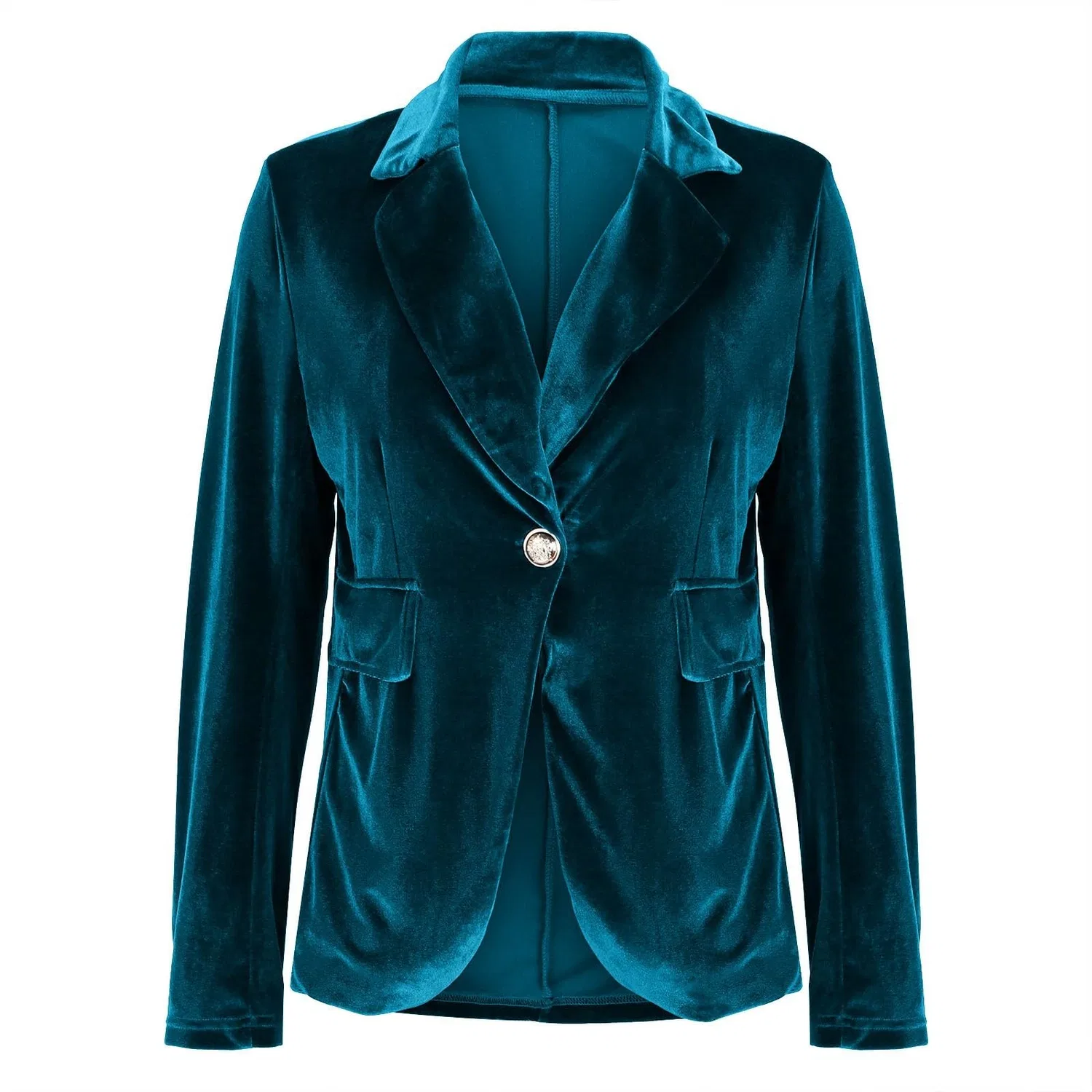 Женское бархатное пальто с принтом Vintage Casual Slim Fit Jacket, Blu Cielo — фото 3