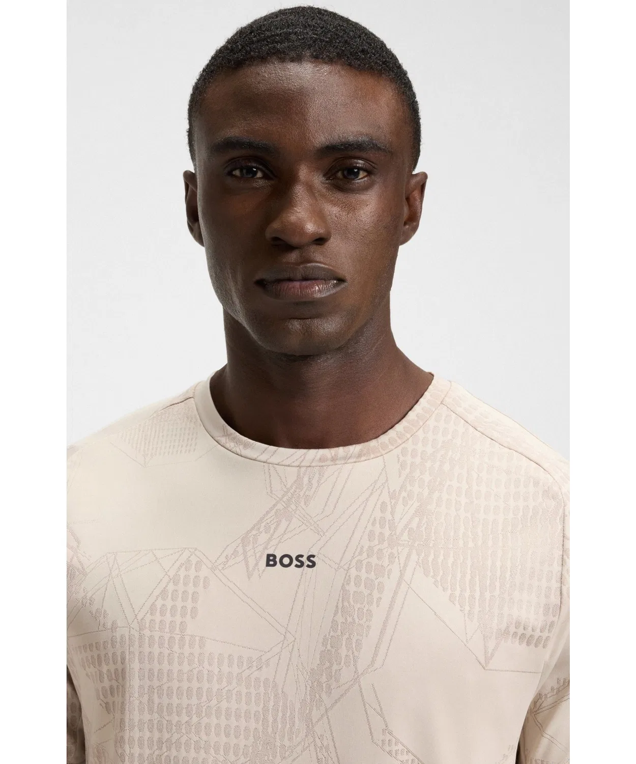 Мужская футболка с принтом Active Jacquard BOSS, Бежевый — фото 2