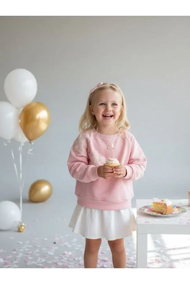 Детские свитшот для девочек хлопковый с бисером Zekids, Pink — фото 3
