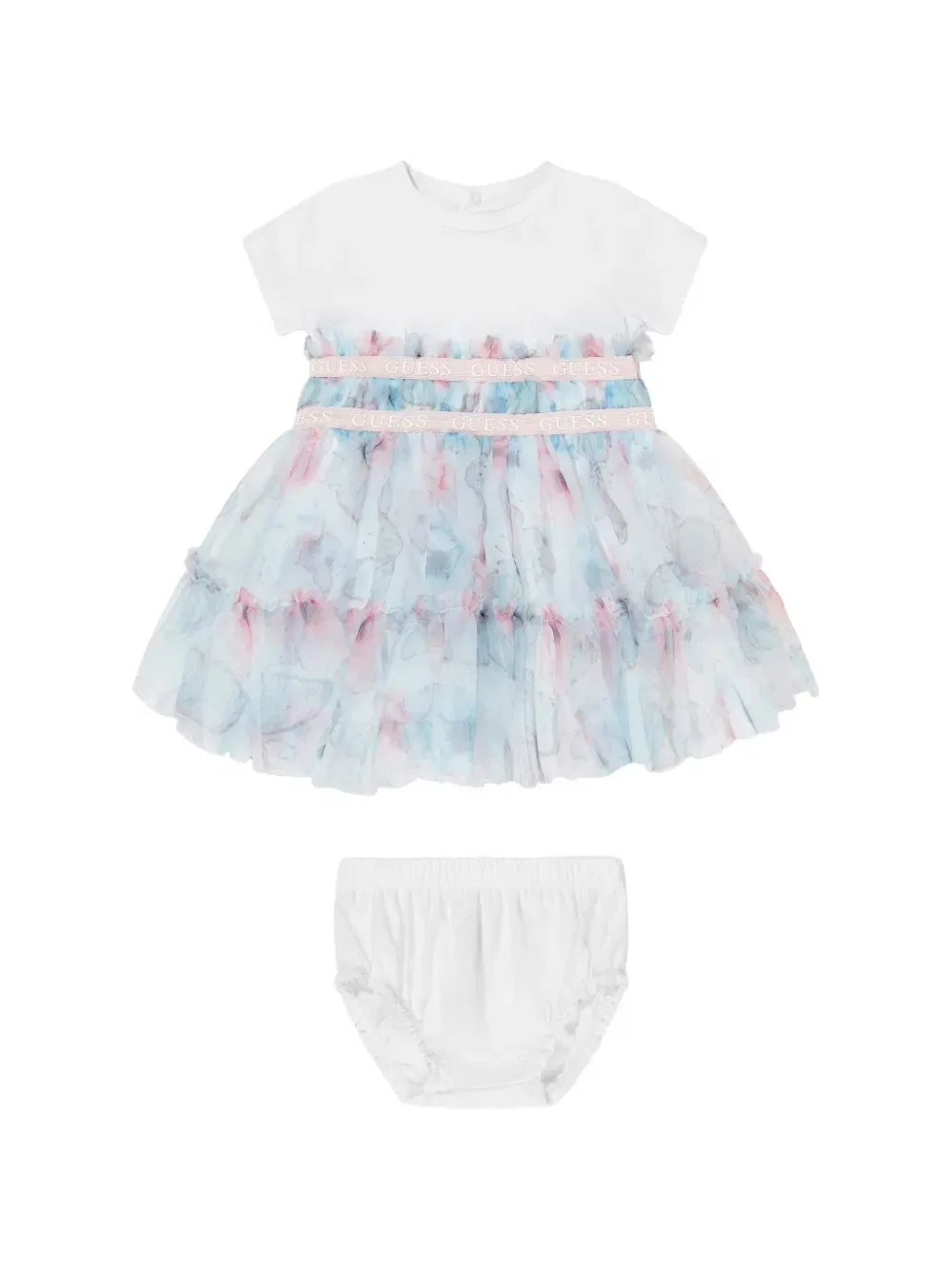 Платье с оборками и принтом в виде бабочек Guess Kids, белый
