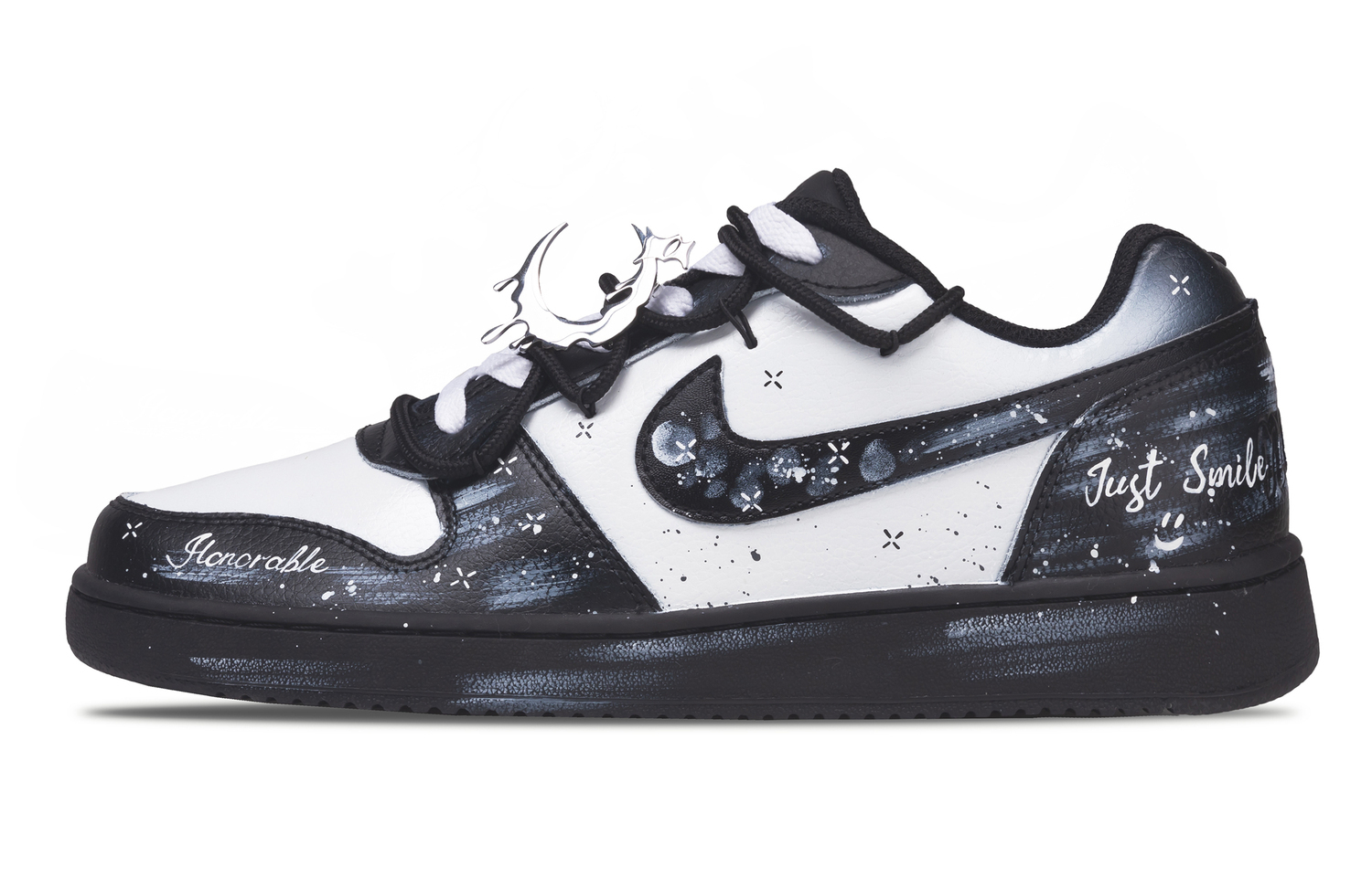 Nike Мужские низкие скейтбордные кроссовки EBERNON Obsidian Moon Shadow из искусственной кожи, черный с белым — фото 3