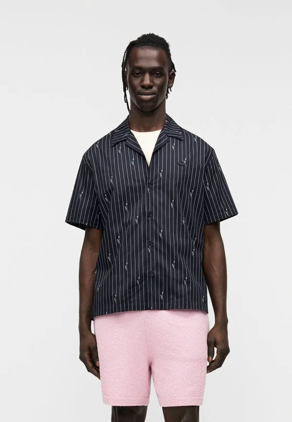 Рубашка Lacoste, хлопок, в тонкую полоску, черный/белый