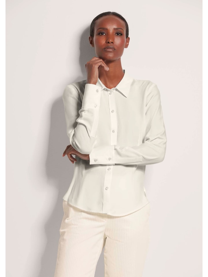 

MADELEINE Элегантная вискозная блузка с воротником-стойкой кремового цвета