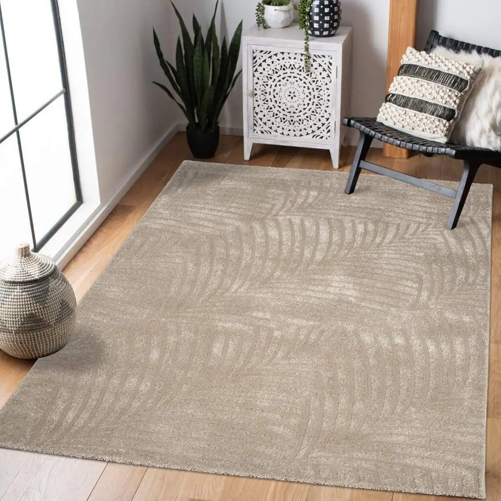 

Ковер Carpet City "Ковер Friseé FANCY 648", прямоугольный, короткий ворс, 3D-вид, круговой узор, гостиная, спальня 140х200 см, бежевый