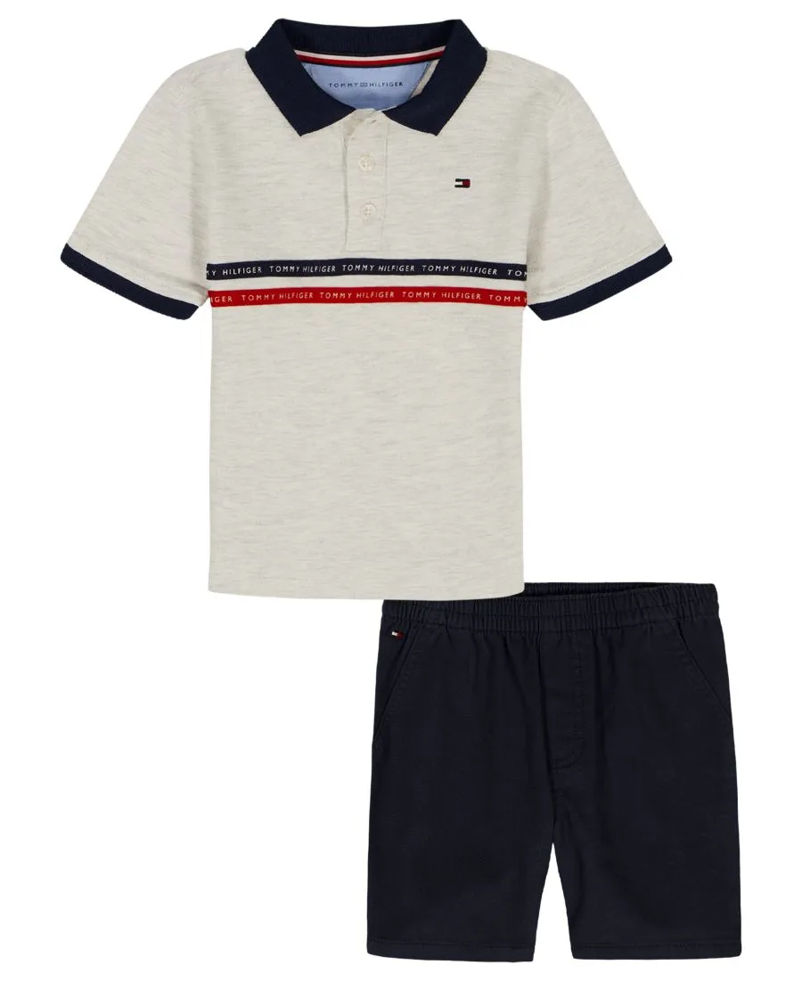 Детский комплект из рубашки-поло с воротником и шорт (2 размера, 2T-7) Tommy Hilfiger, белый heather/темно-синий blazer — фото 3