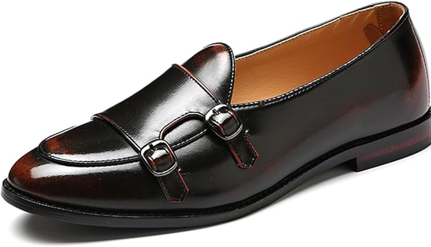 

Мужские оксфорды на платье с острым носком, низким вырезом, двойным ремешком-монком, повседневные ручной работы Xinduoyu, коричневый