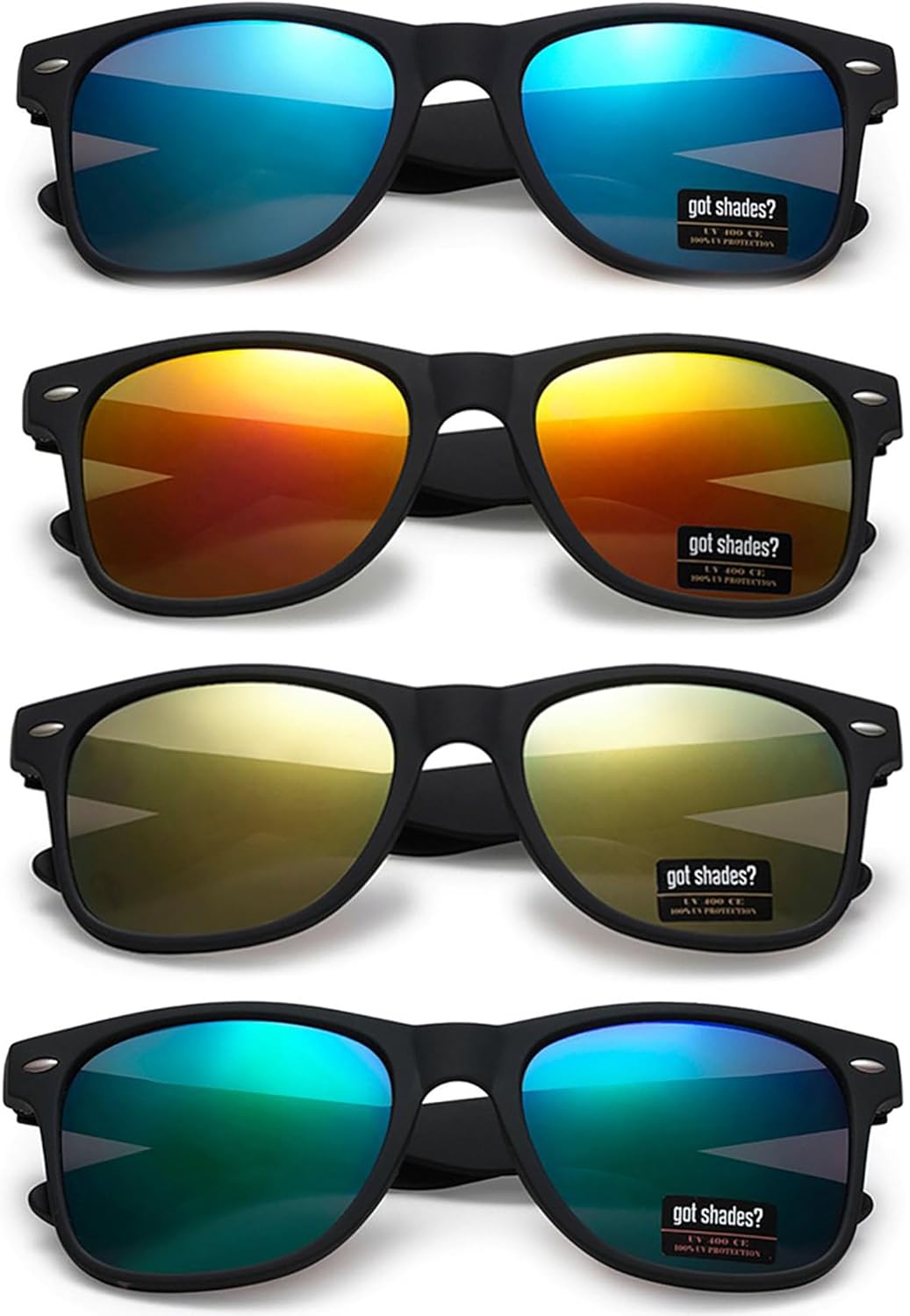 

Солнцезащитные очки с защитой от УФ-излучения для мужчин и женщин – легкие и прочные, унисекс, в стиле ретро 80-х, с гибкими шарнирами, комплект из 4 штук Got Shades, Matte Black | Color Mirrors