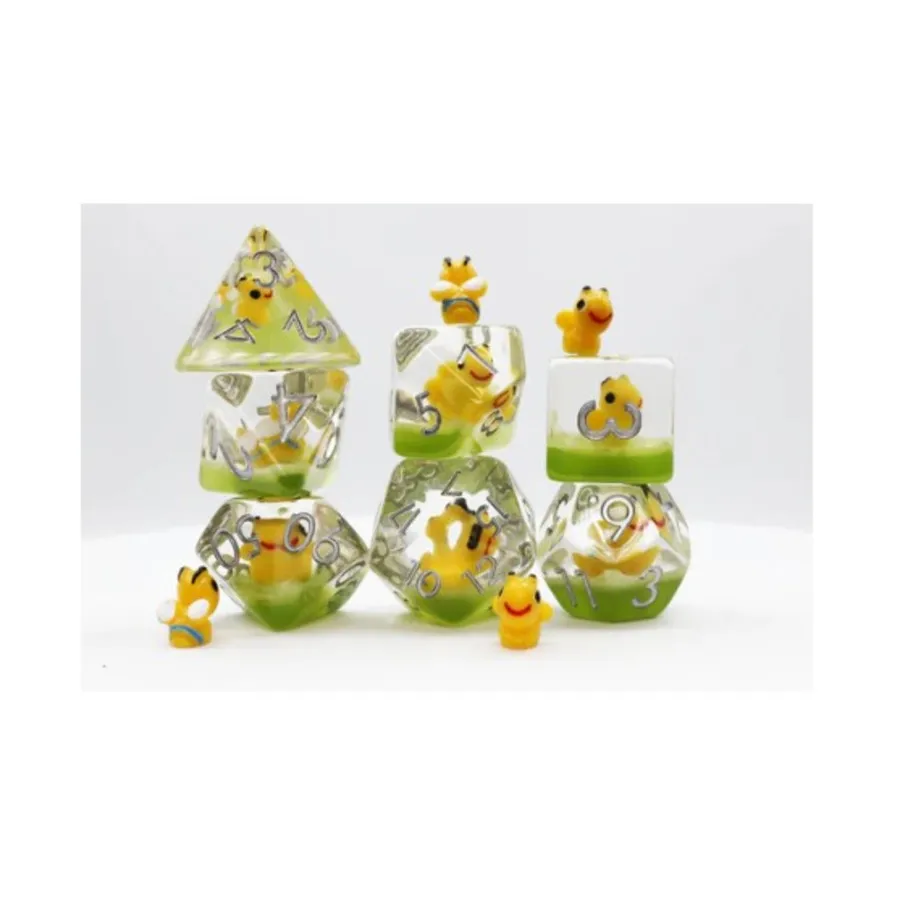 

Набор Poly — Happy Bees с серебром (7), Dice Sets - Resin/Acrylic - Blue, Green, & Purple (Foam Brain Games)