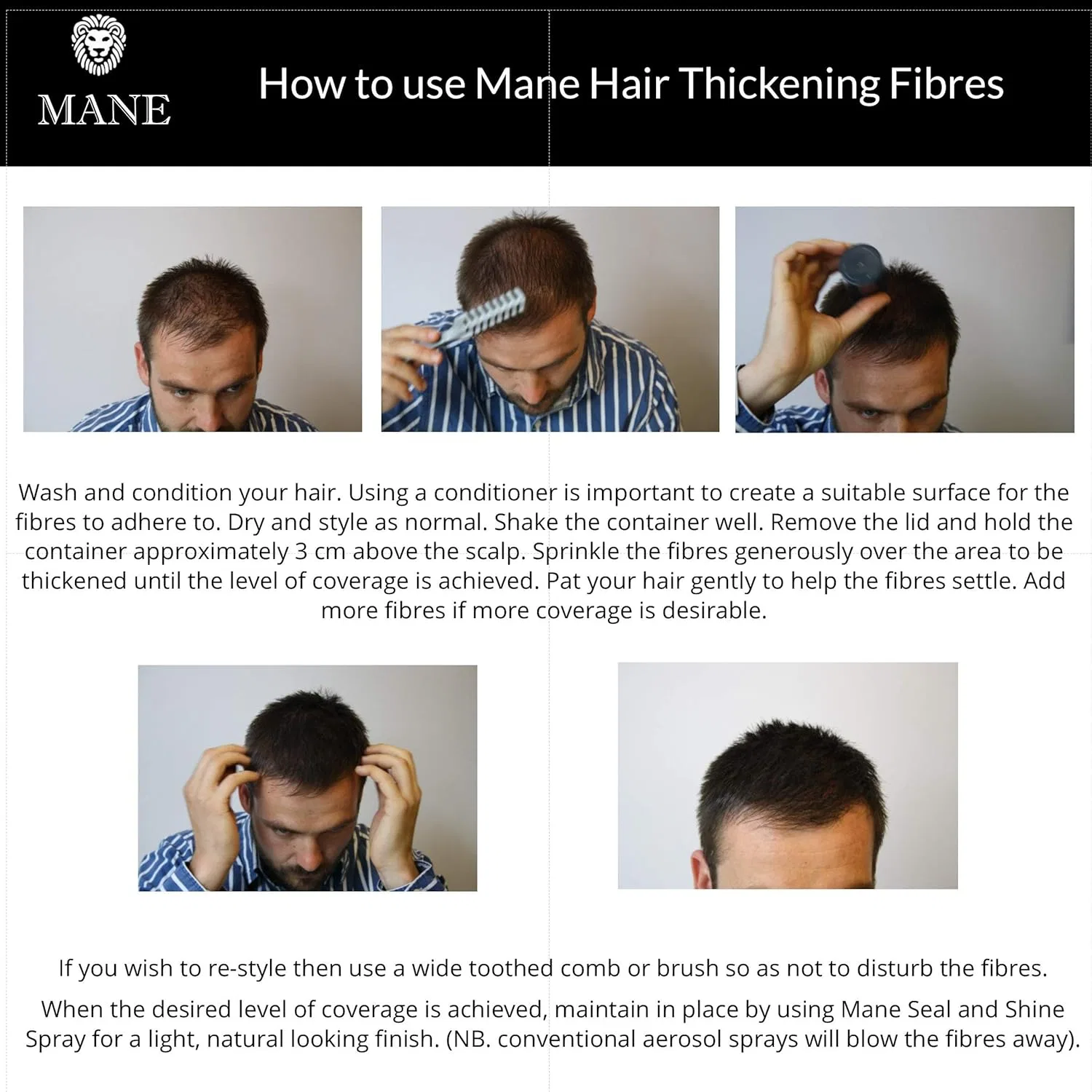 Волокна для утолщения волос Mane Hair Thickening Fibres, черные, 15 г ‎Mane — фото 3