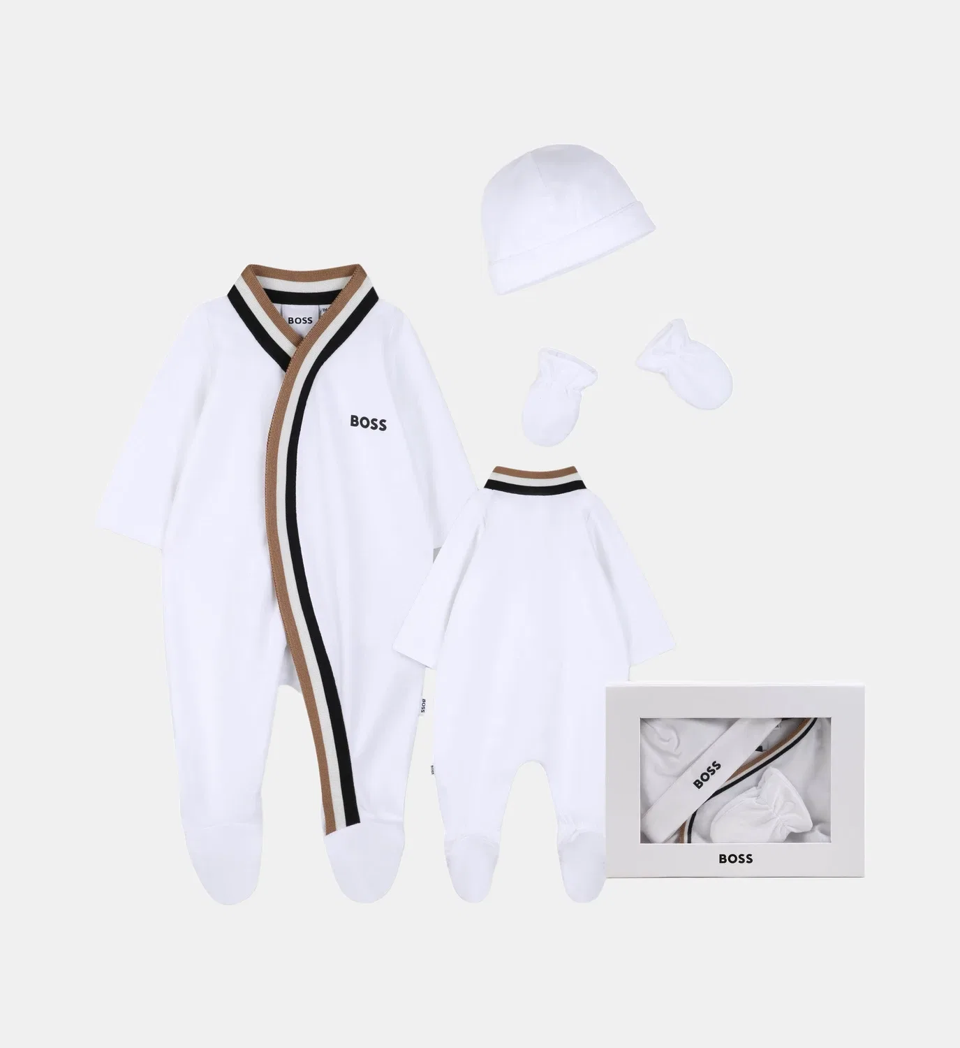 Комплект: пижама, боди, шапочка и варежки Boss Kidswear, белый — фото 2