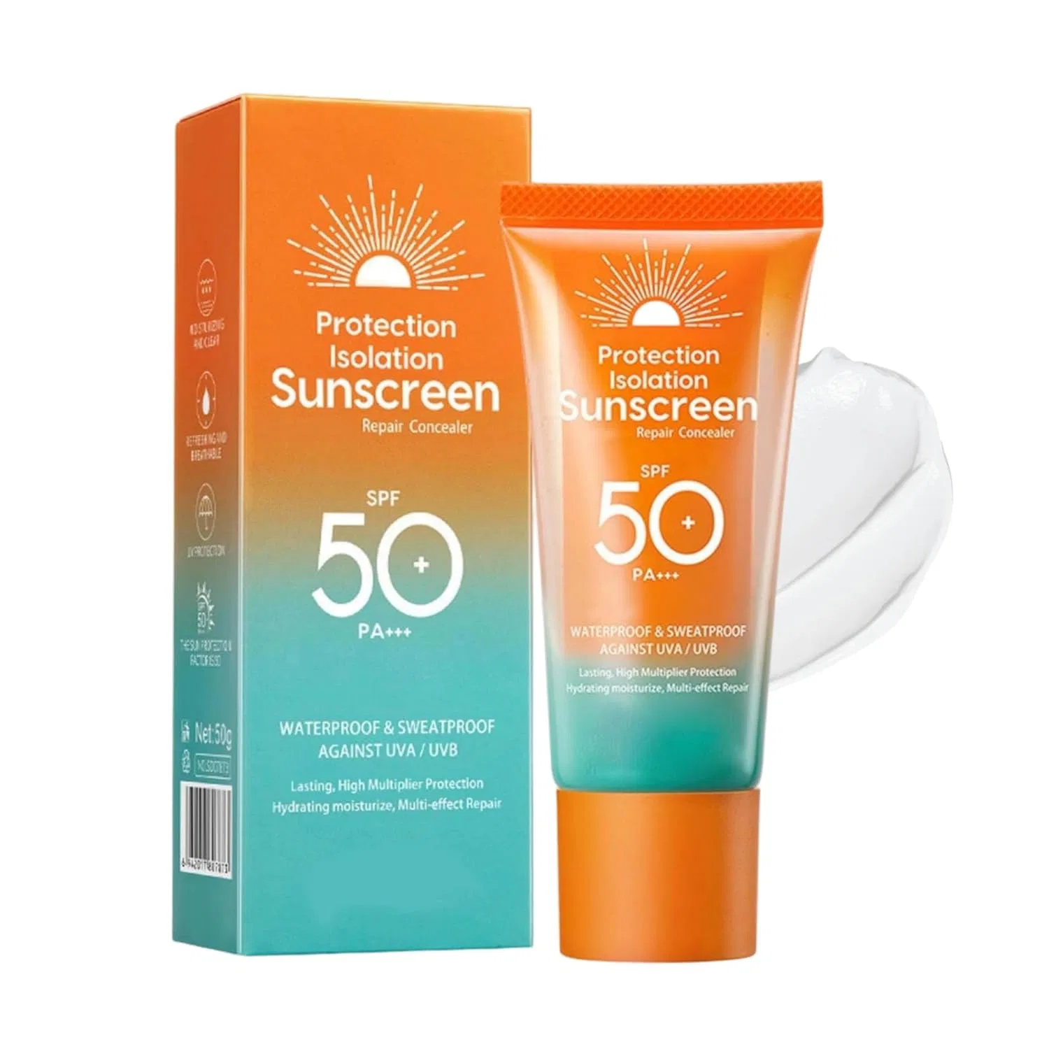 Солнцезащитный крем для лица SPF 50+, прозрачный, увлажняющий, 50 г Generisch