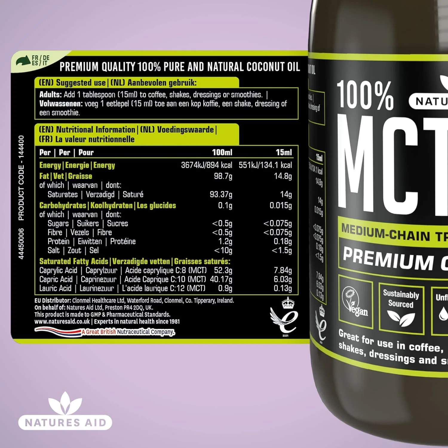 Масло MCT Natures Aid Premium Coconut Oil 1000 мл — фото 2