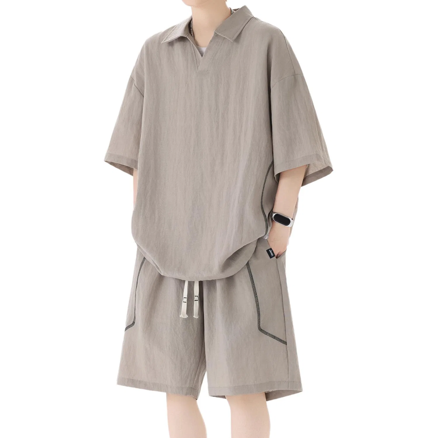 Детский комплект из футболки и шорт с принтом, Jeep, Apricot Khaki