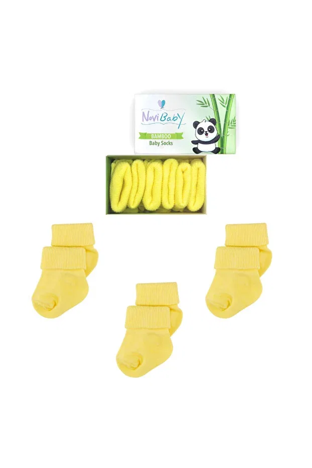 Детские носки для новорожденных хлопковые 3 шт Новогодний Глем Novibaby, Lemon
