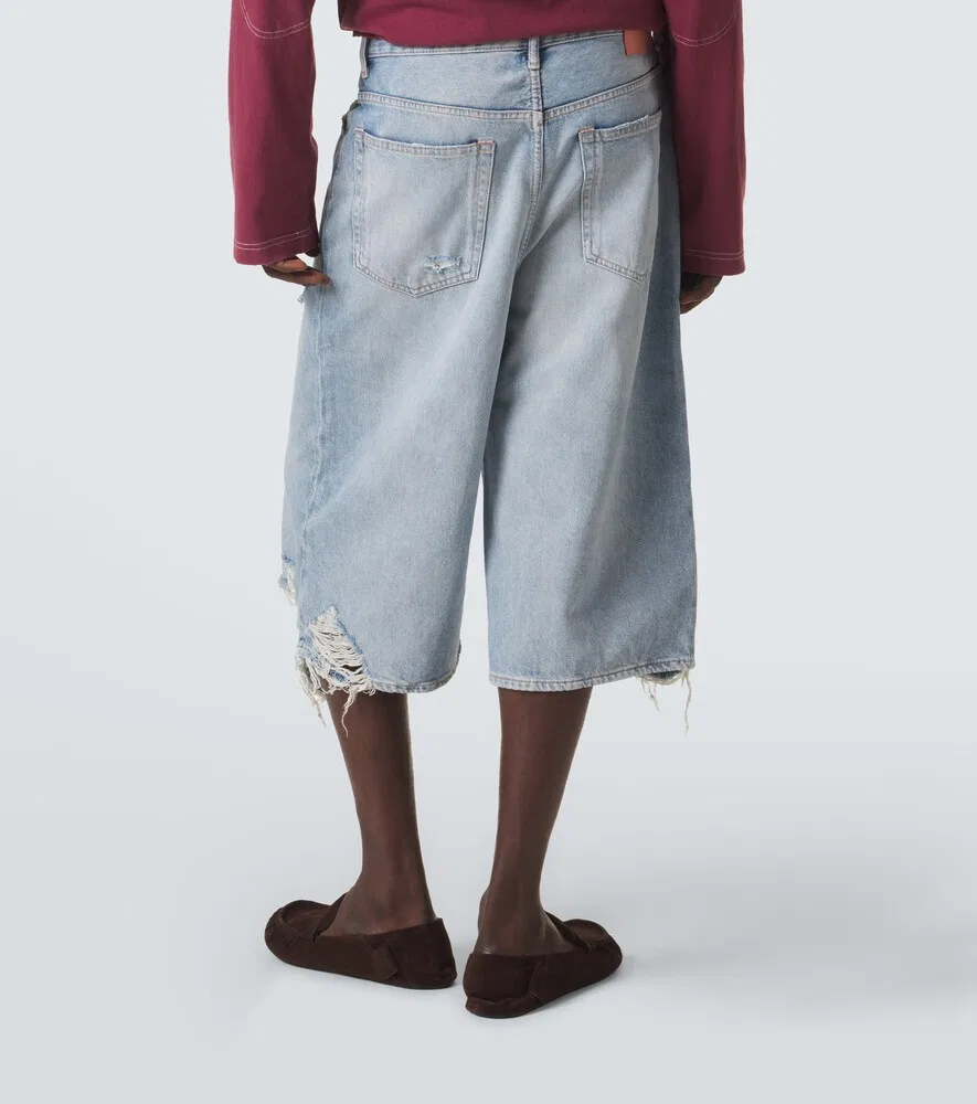 Потертые джинсовые шорты-бермуды Acne Studios, синий — фото 4