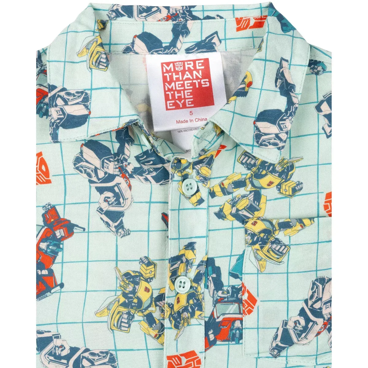 Детская рубашка с коротким рукавом с принтом Transformers Hawaiian Button Down Dress Shirt Transformers, Soft Aqua Green — фото 2