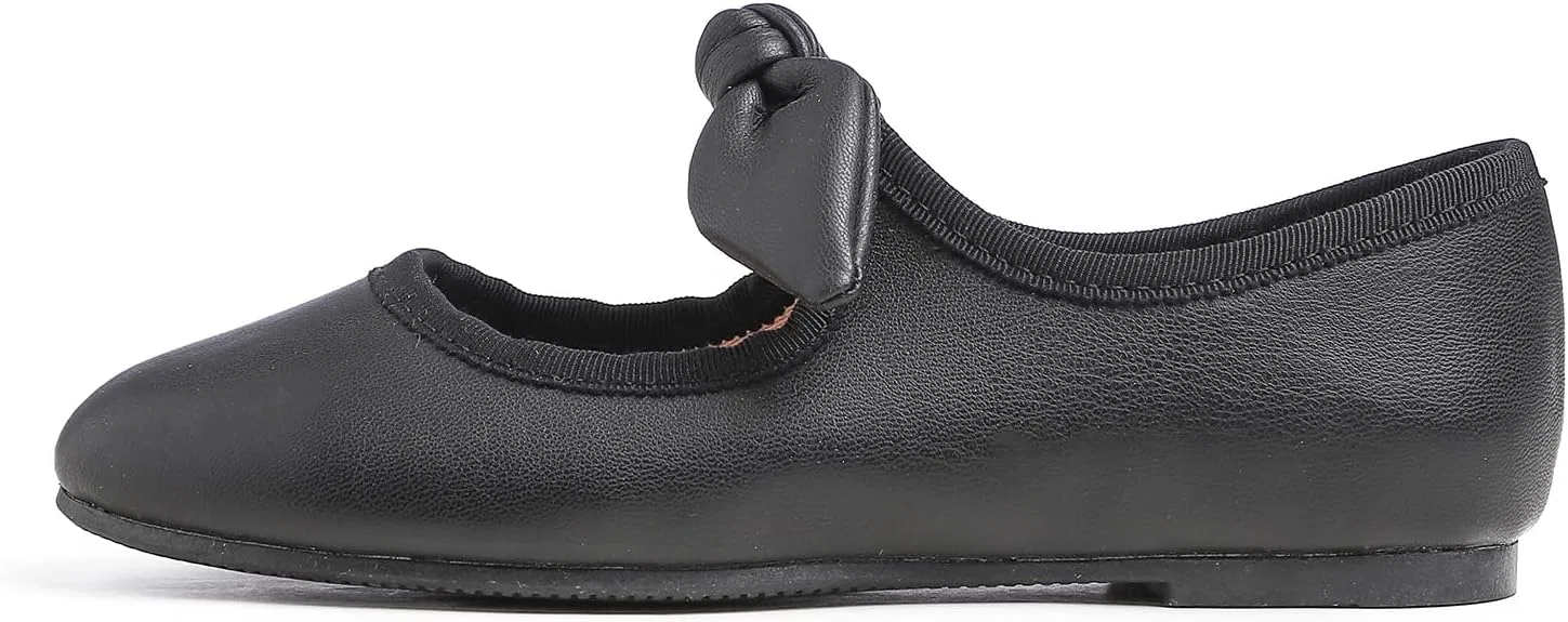 Детские туфли для девочек с пряжкой FEVERSOLE, Vegan Leather Bow Elastic Maryjane Black — фото 4