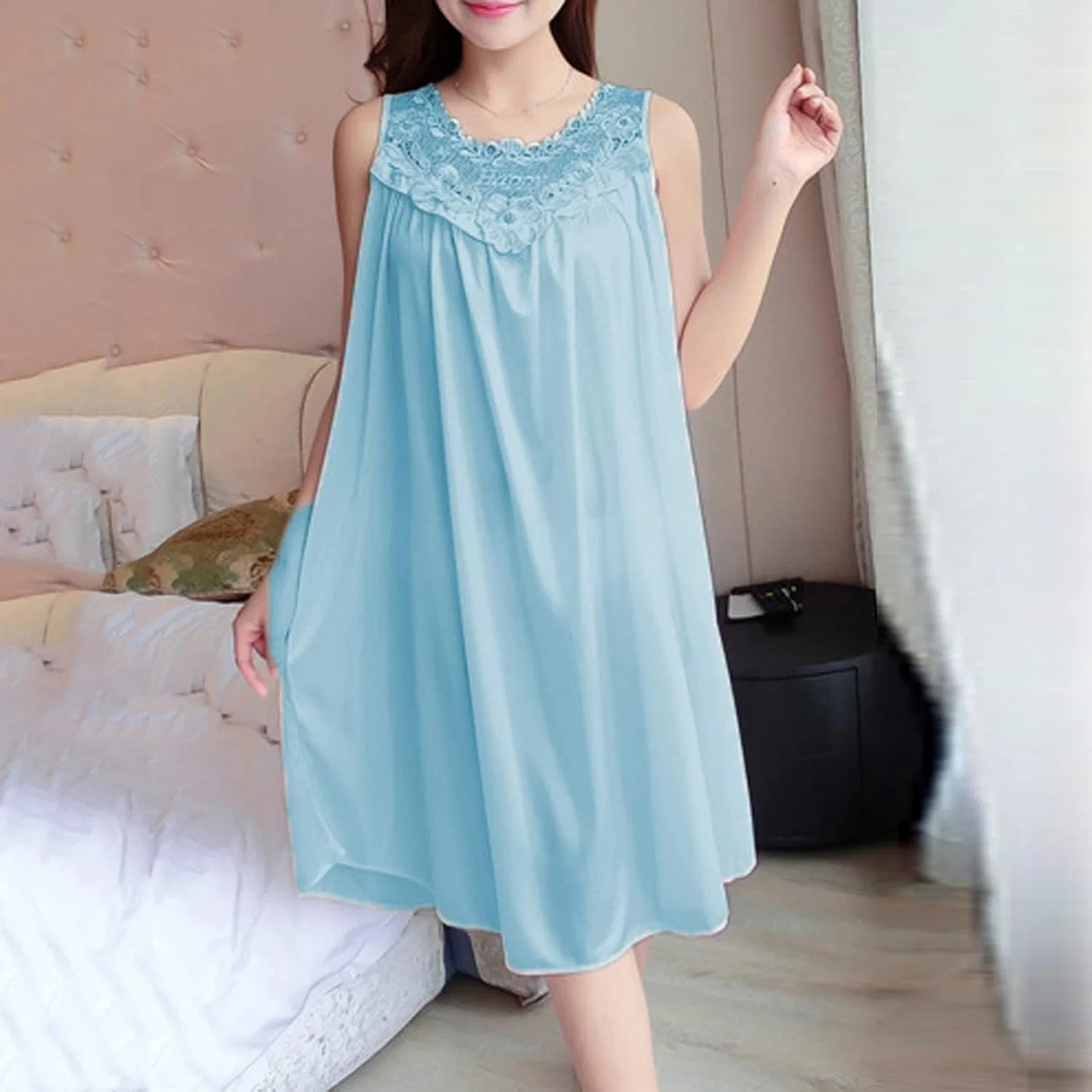 Женское повседневное платье с кружевной вставкой, Light Blue — фото 4