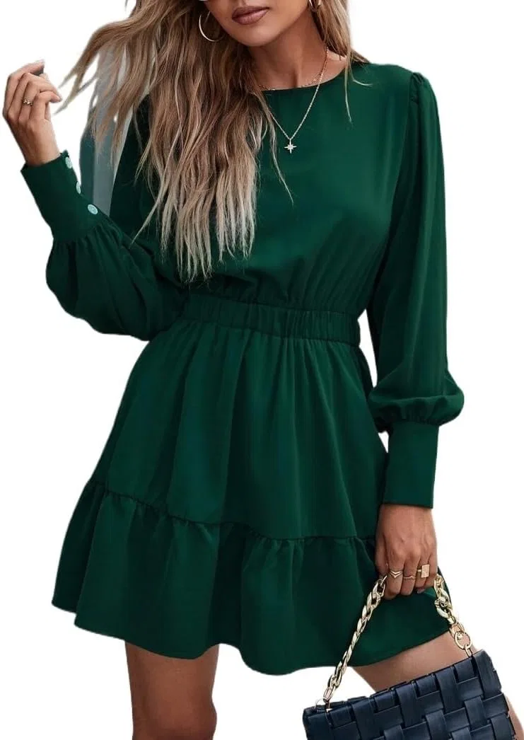 Женское короткое платье с воланами A-Style, Dark Green