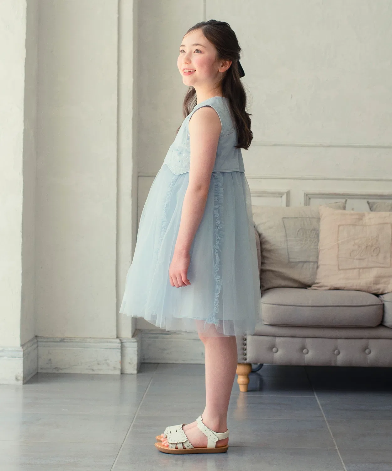 Детское платье для девочек с пайетками, модель Spangle Blue DRESCCO, Light Blue — фото 4