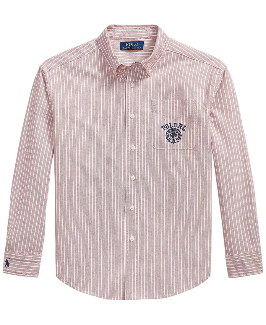 Рубашка оксфордская из хлопка с принтом Polo Ralph Lauren, Burgundy White — фото 3