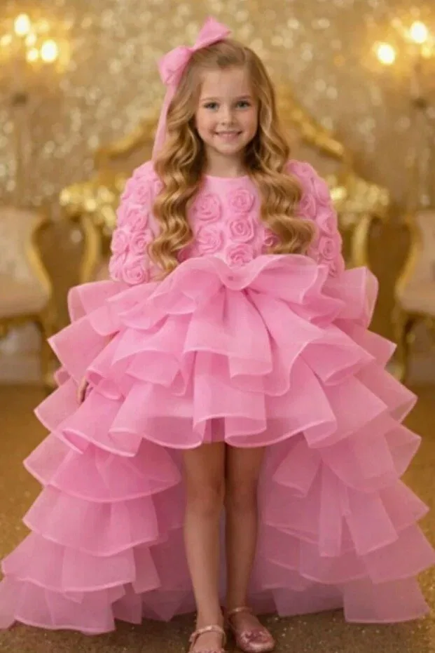 Детское платье для девочек с длинным рукавом Miço Kids, Pink — фото 2
