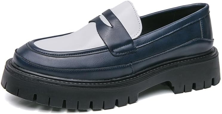 

Мужская модная платформа: массивные лоферы-слипоны с пенни, классический круглый носок, подошва с протектором, деловая повседневная обувь для работы и офиса Hhhchpm, белый/синий