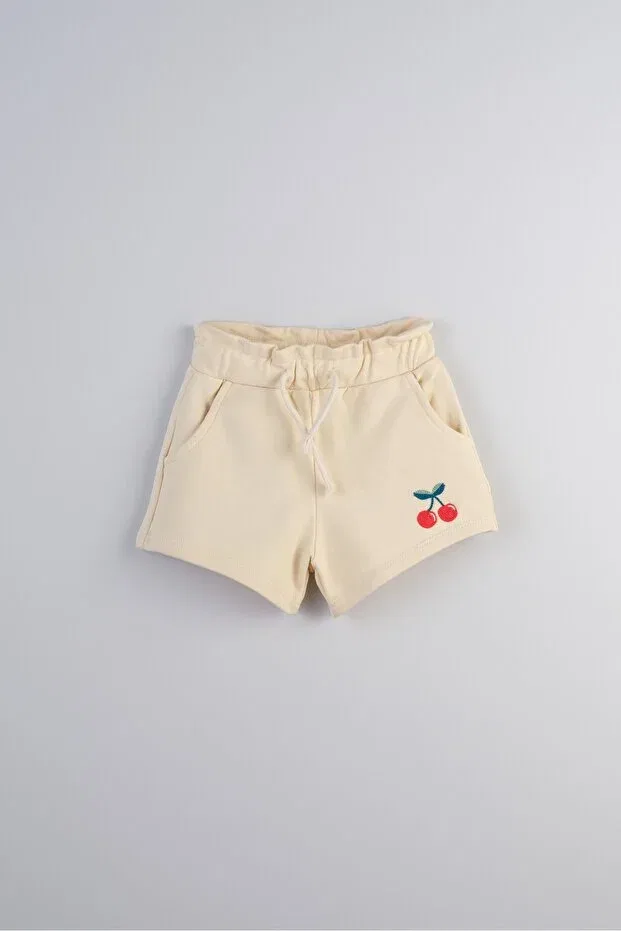 Детские шорты для девочек хлопковые Cherry embroidered basic girls' shorts Bondberro, Ecru