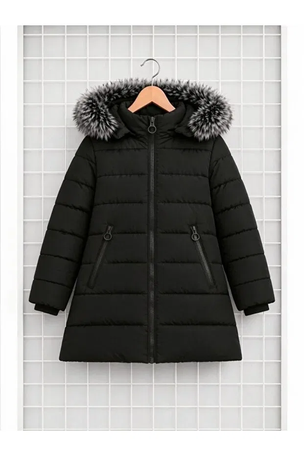 Детское зимнее пальто-пуховик с капюшоном Regos, Black