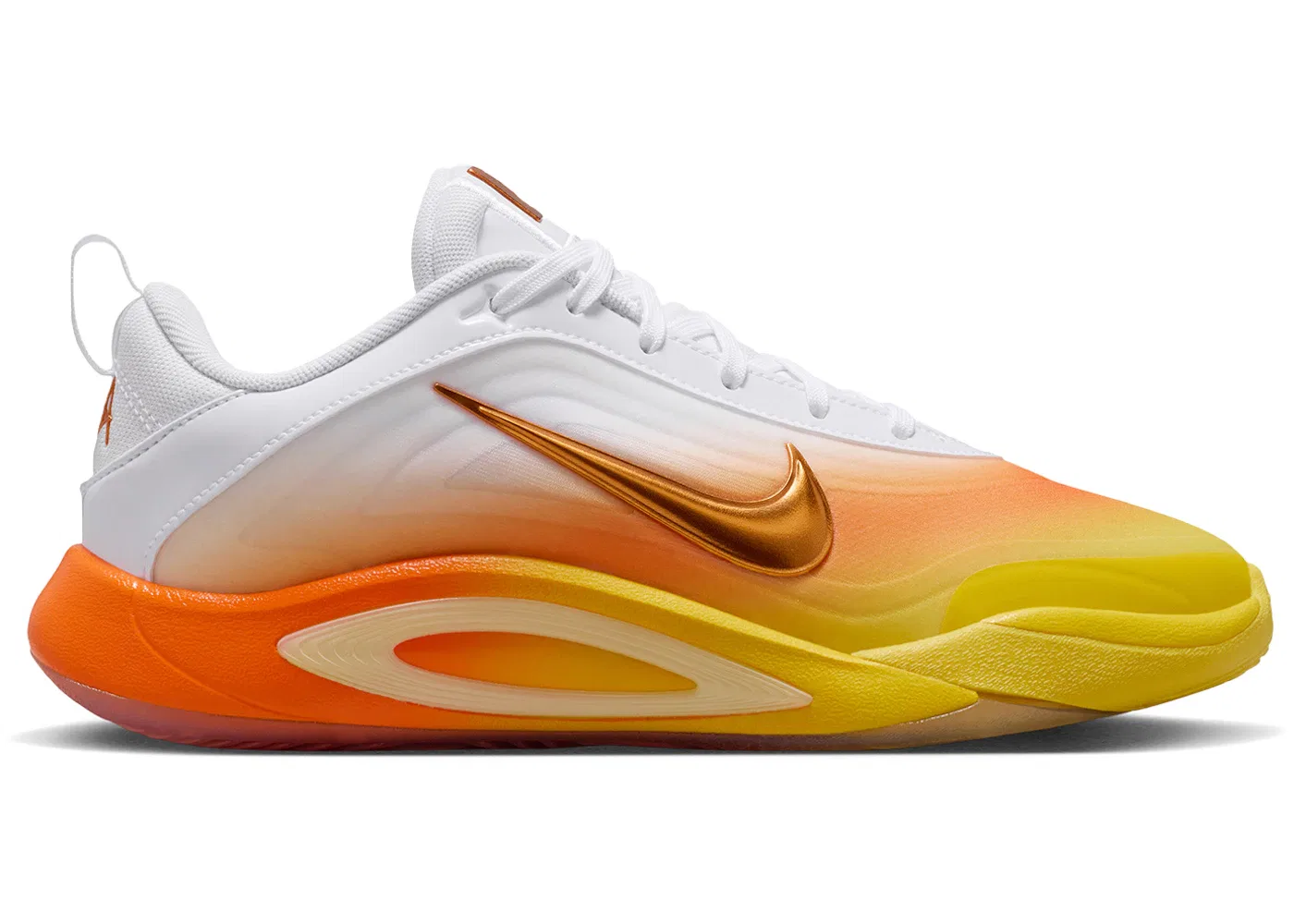 Детские кроссовки для девочек с принтом Nike A'ja Wilson A'One Nike, White/Chrome Yellow/Safety Orange