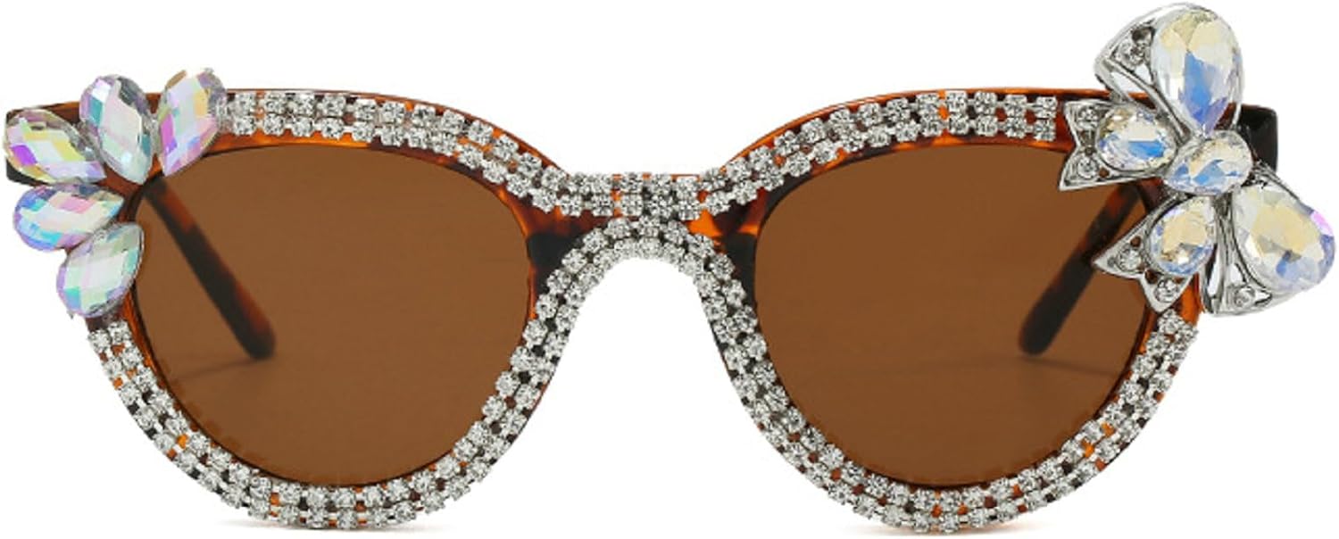 

Женские солнцезащитные очки «Кошачий глаз» с бриллиантами, уникальные, ручной работы, роскошные, со стразами, модные, с защитой от УФ-излучения UV400 mincl, Leopard Brown