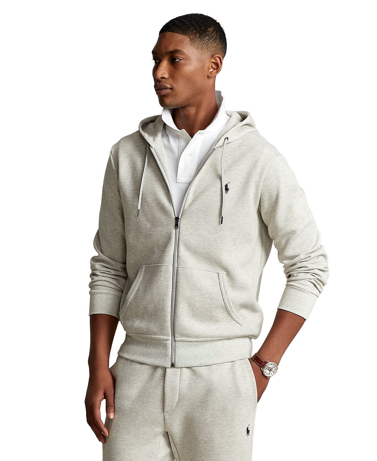 

Мужская толстовка с капюшоном и молнией во всю длину двойной вязки Polo Ralph Lauren, серый
