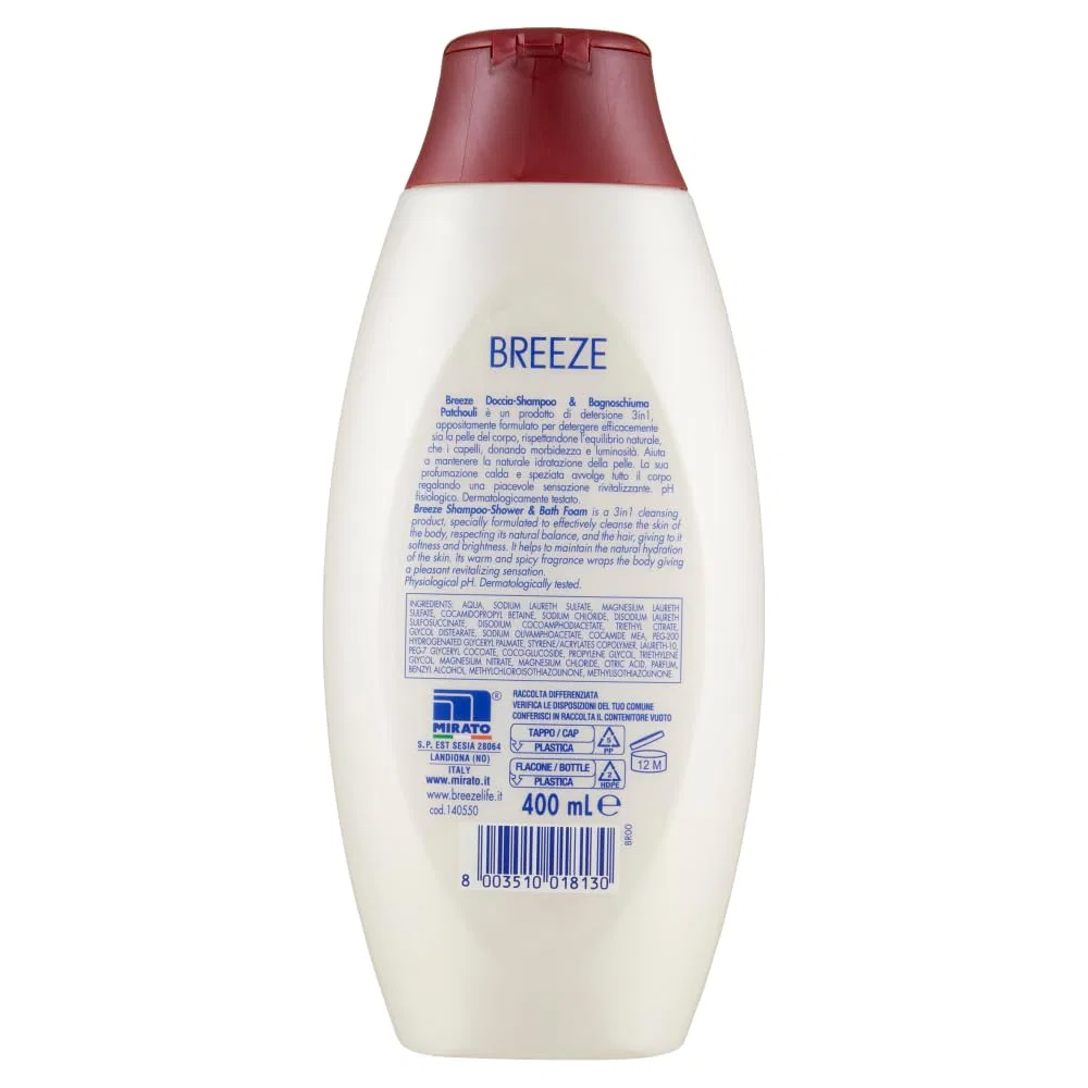 Гель для душа и шампунь 3-в-1 Breeze Patchouly, 400мл + тальк Felce Azzurra 100г, набор 12шт — фото 3