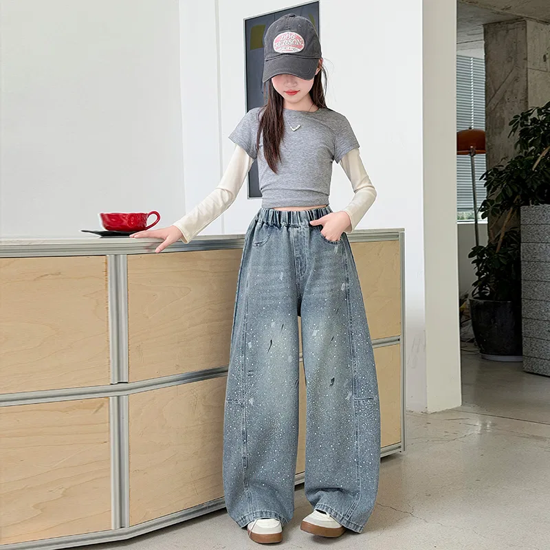 Детские джинсы с принтом Light Blue Graffiti Jeans PLANDOO — фото 4