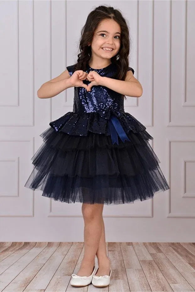Детское платье для девочек без рукавов Mixie, Navy Blue — фото 3