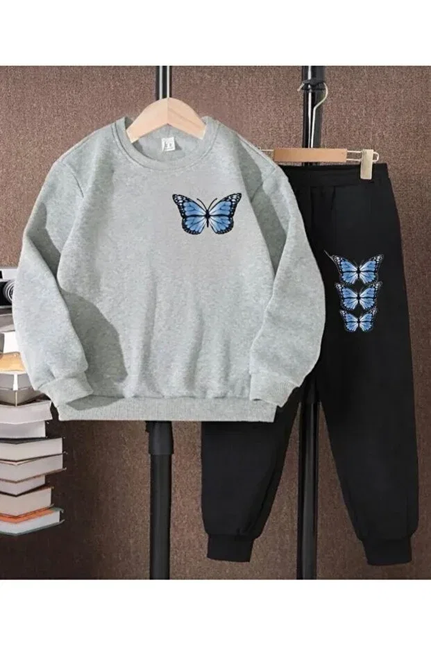 Детский спортивный костюм для девочек с принтом Butterfly Printed Topçu, Colored
