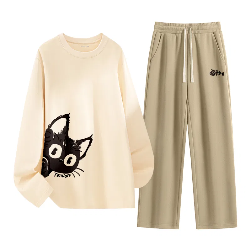 Детский спортивный комплект из футера с принтом Tonlion, Цвет: Light Beige, Khaki