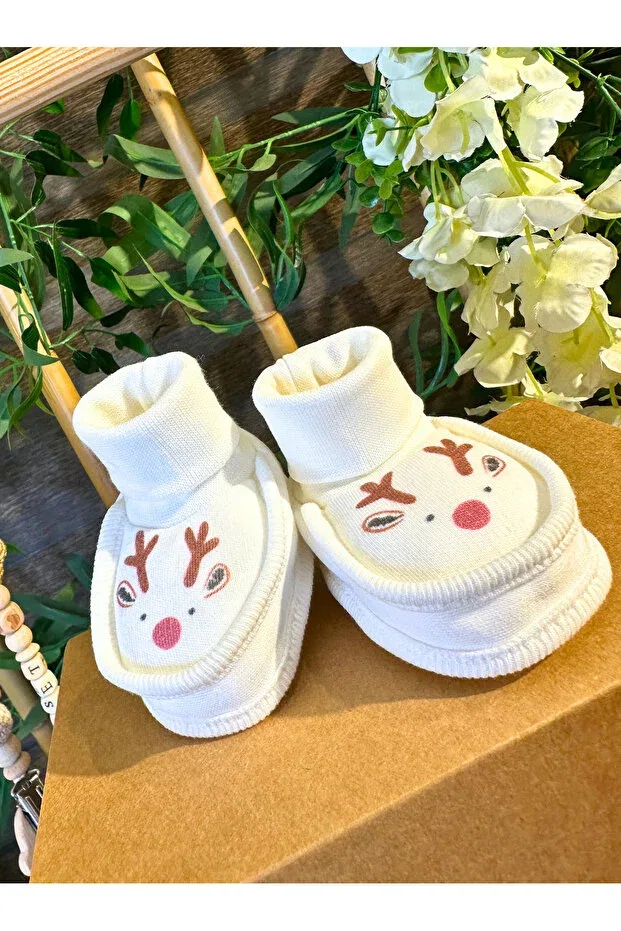 Детские пинетки с рисунком животных Baby Deer Renkli Puset, Ecru
