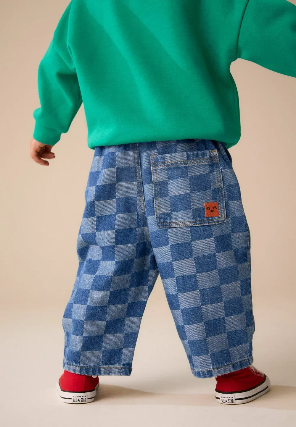 Джинсы свободного кроя Next, Mid Blue Checkerboard With All Over Embroidery — фото 3