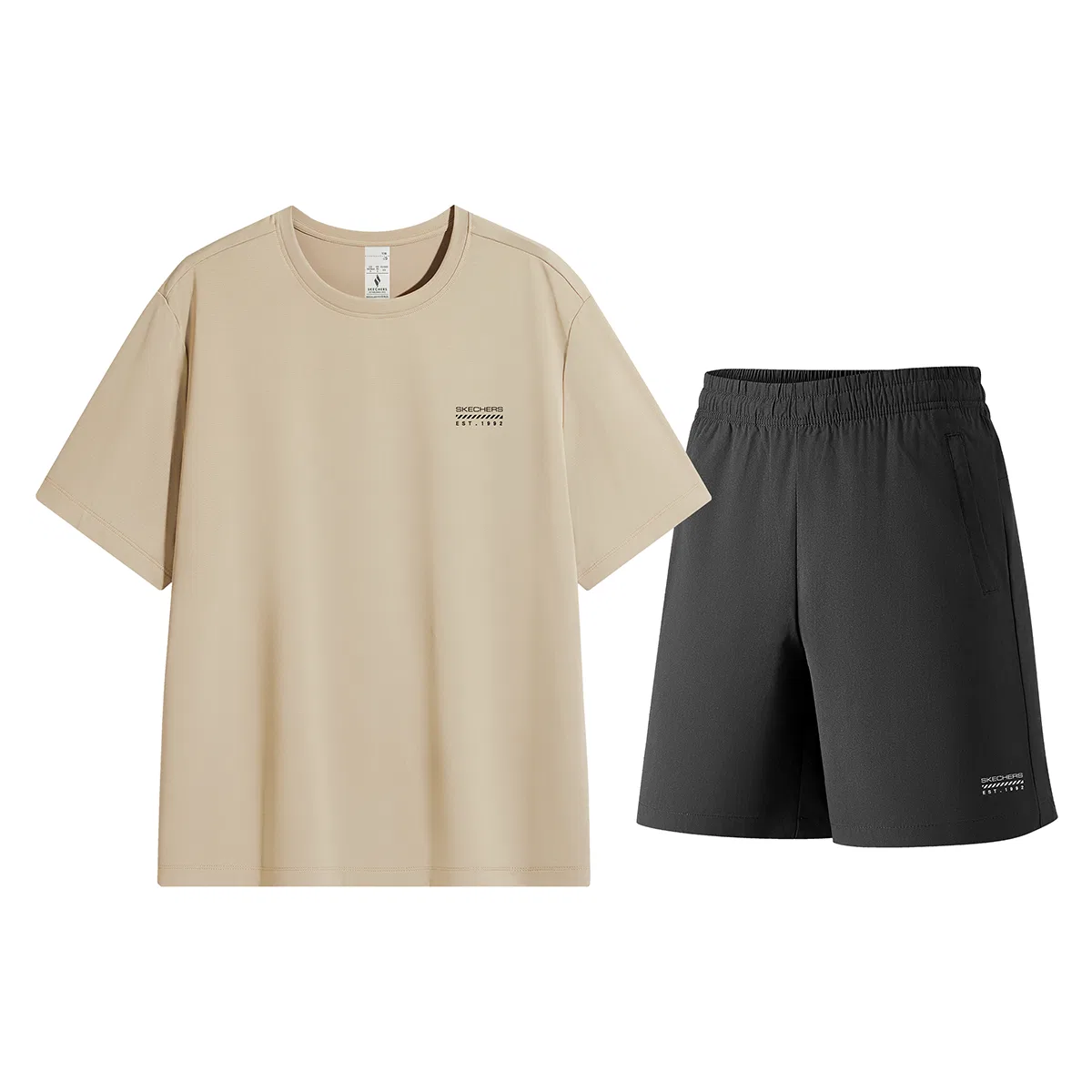 Детский спортивный комплект с круглым вырезом Skechers, Twilight Khaki Top + Carbon Black Shorts